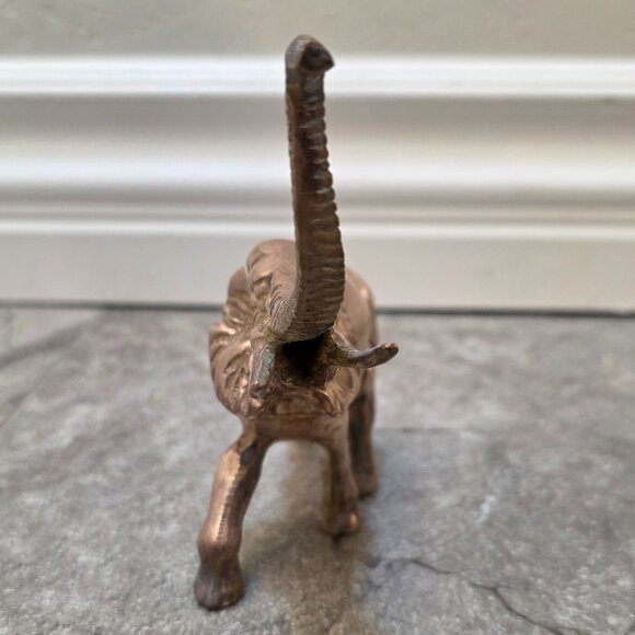 vintage Brass Elephant Figure African Elephant Trunk Up Good Luck Statue 5" - Picture 2 of 8